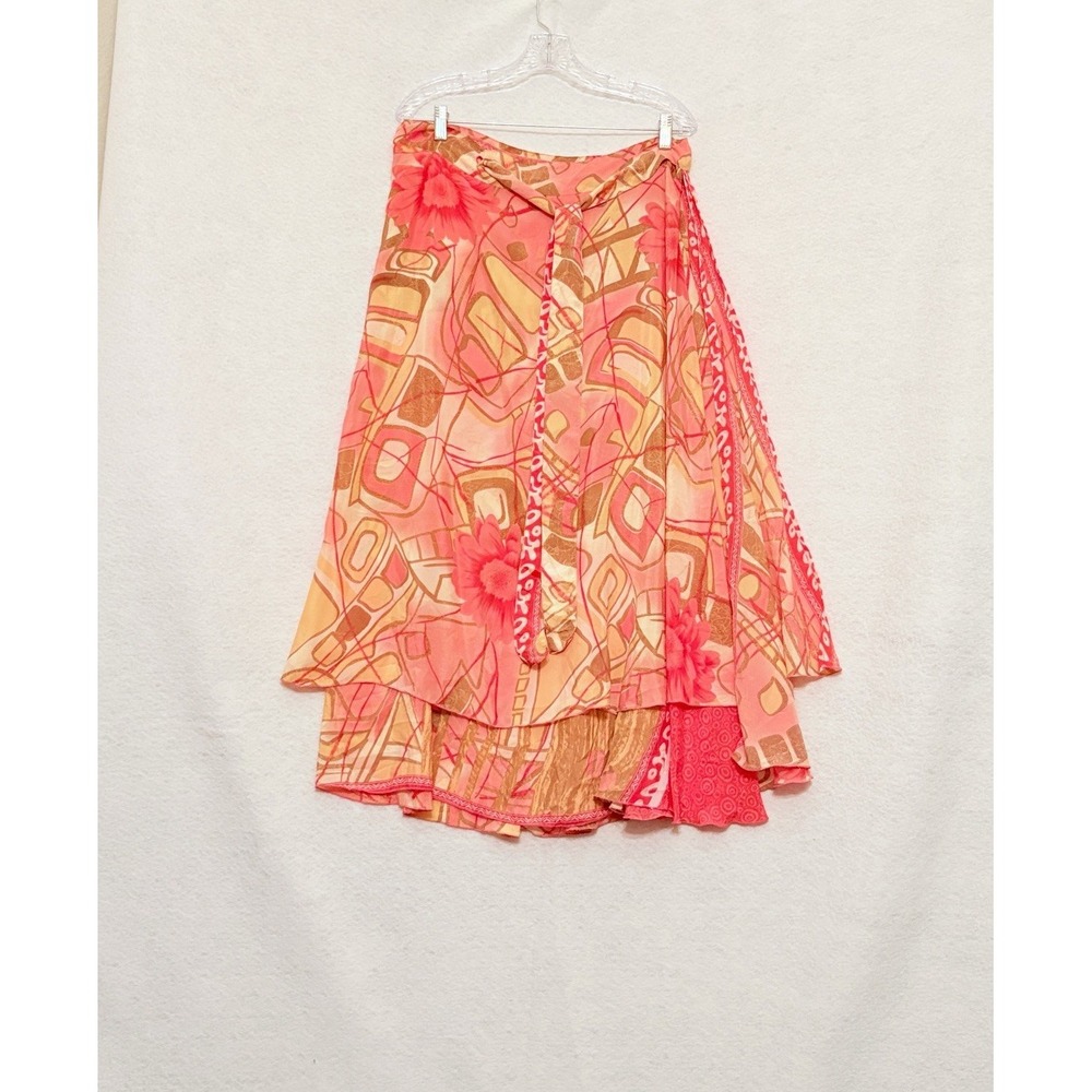 VTG Jovani Designs Silk Blend Midi Wrap Skirt Large Indie Boho Artsy Tropical